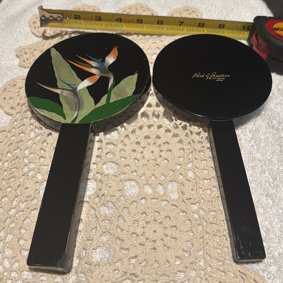 Vintage Otagiri Japan Nesting Double Hand Mirror Black Lacquer Bird Of Paradise - Picture 7 of 10